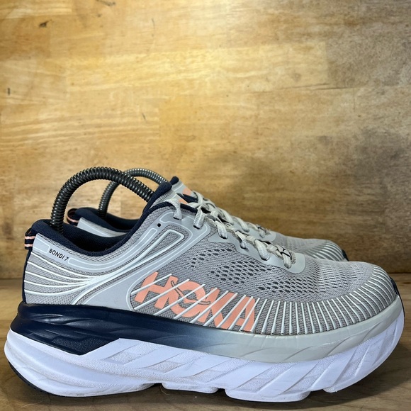 Hoka One One Shoes - Hoka One One Bondi 7 CUSHIONED Womens Size 7.5 Running Shoes Sneakers Gray Blue